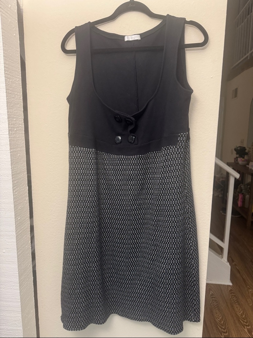 Promod Black Sleeveless Midi Dress with Patterned Skirt